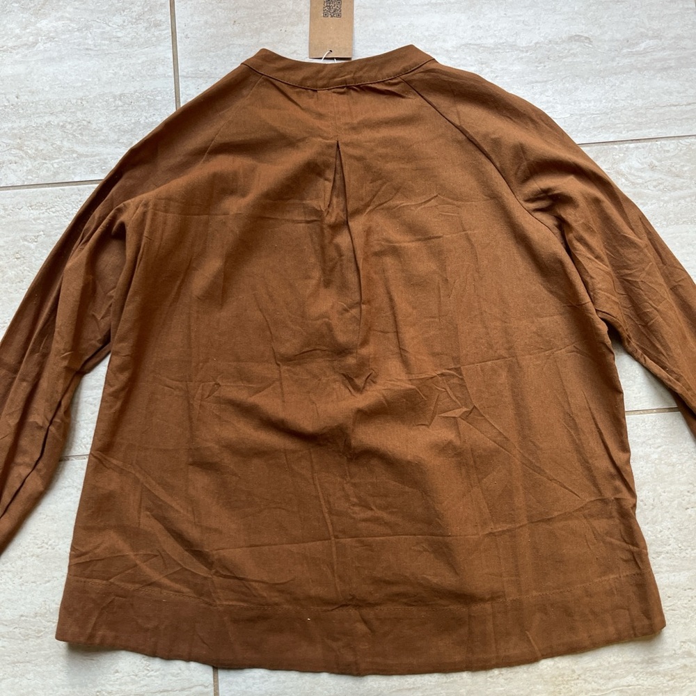 NWT Brown Linen Shirt with Colorful Buttons - Picture 6 of 7